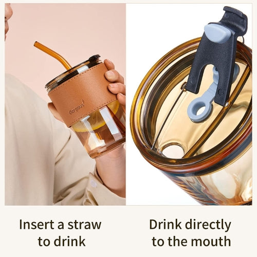 Leakproof Glass Tumbler with Lid & Straw