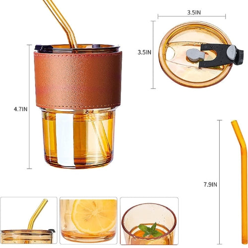 Leakproof Glass Tumbler with Lid & Straw