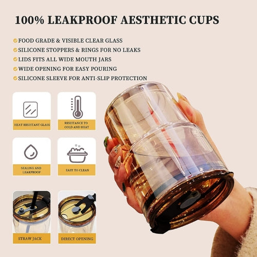 Leakproof Glass Tumbler with Lid & Straw