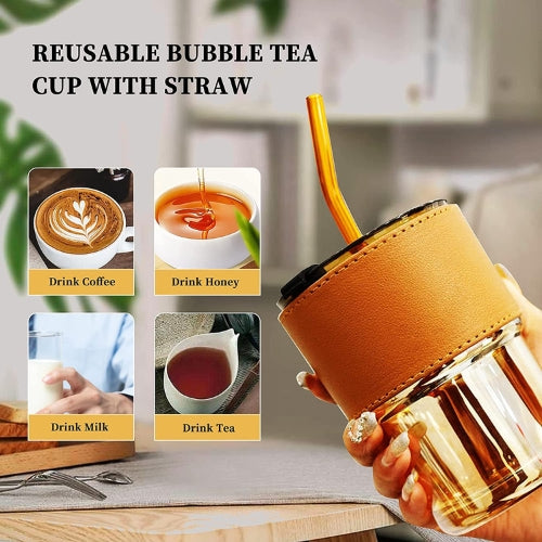 Leakproof Glass Tumbler with Lid & Straw