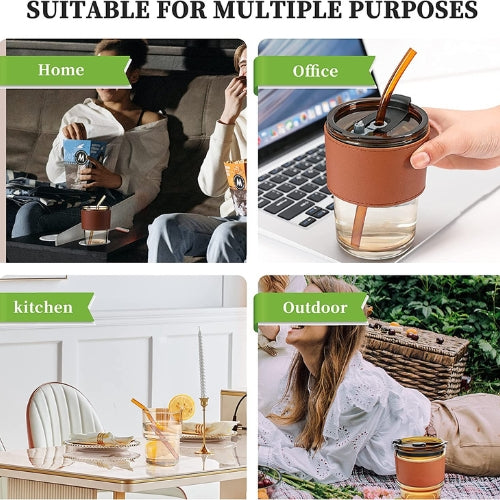 Leakproof Glass Tumbler with Lid & Straw