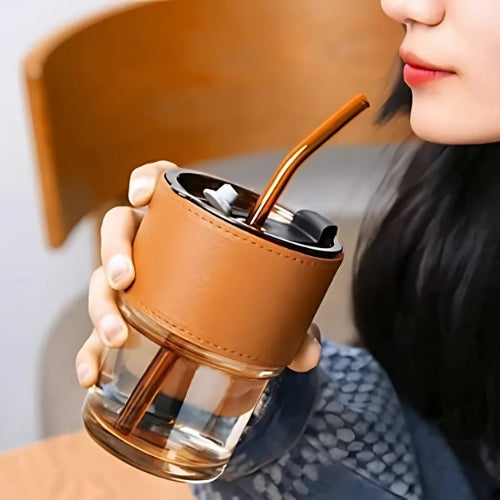 Leakproof Glass Tumbler with Lid & Straw